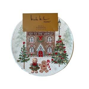 NICOLE MILLER Gingerbread Placemats 15in Set of 4 Christmas Holiday New